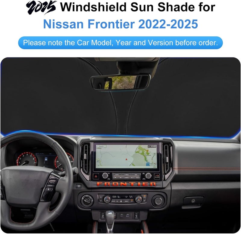 PinBaoLaLa Windshield Sun Shade for 2022-2025 2026 Nissan Frontier Accessories - Windshield Sunshade Cover Front Window Shade Custom Fit Frontier Sun Visor Protector Foldable Blocks UV Rays - Image 2